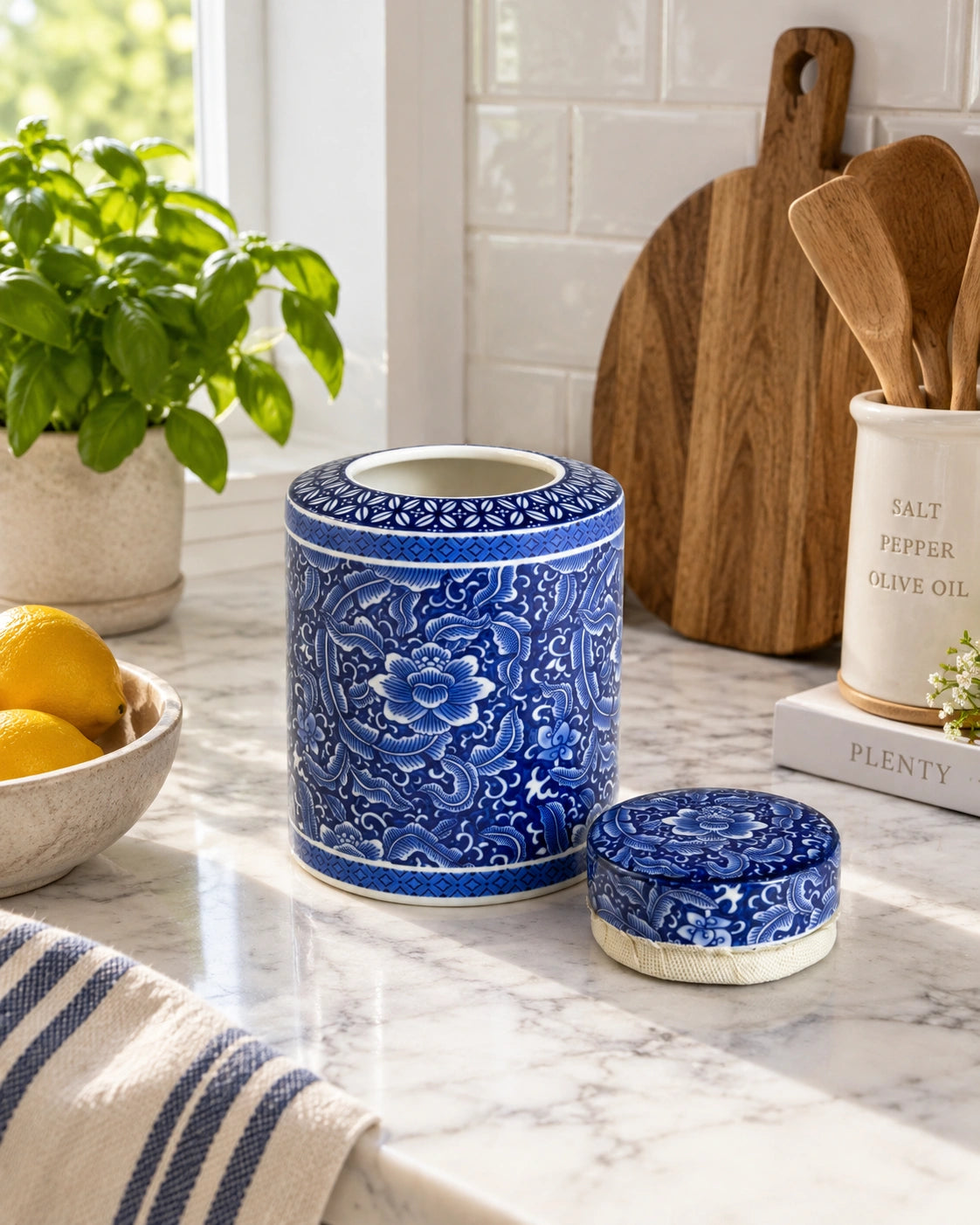 Cobalt Lotus Kitchen Canister