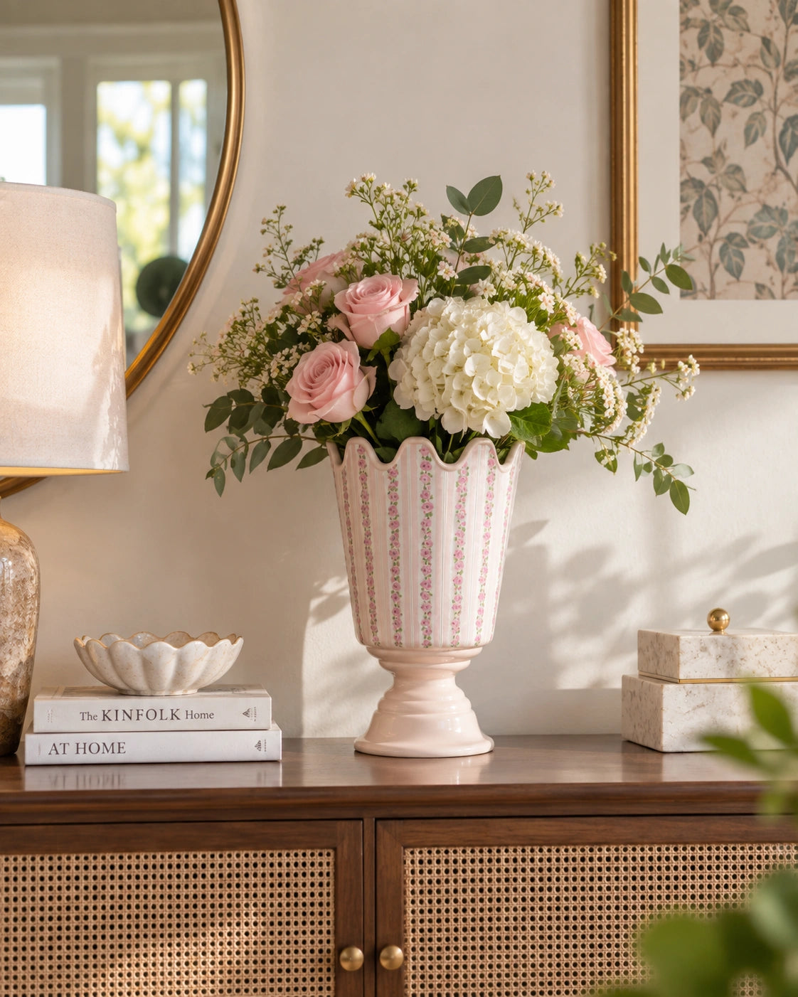 Blush Rose Stripe Pedestal Vase