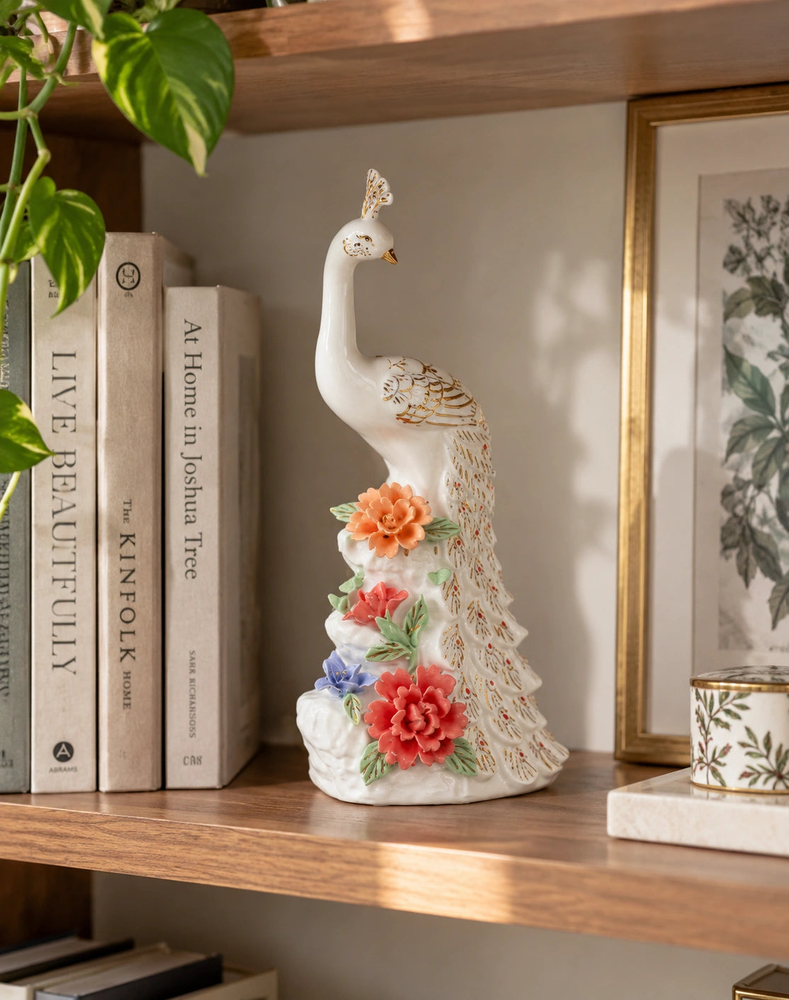 Majestic Garden Decorative Peacock Figurine - White