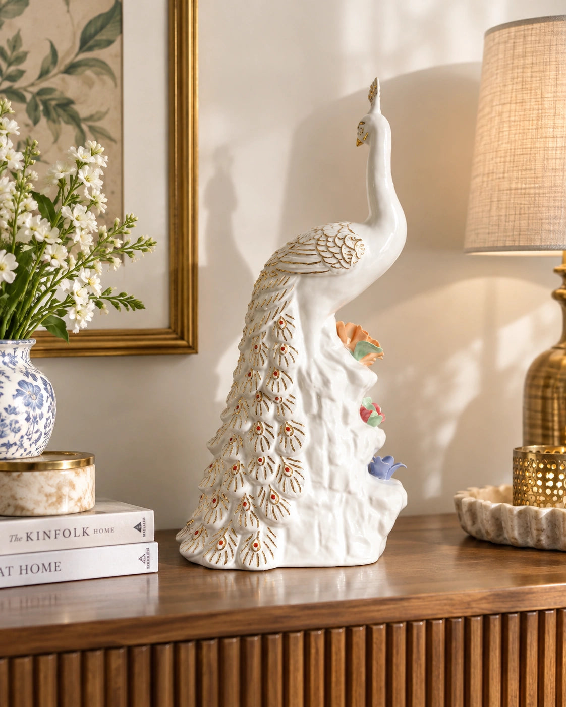 Majestic Garden Decorative Peacock Figurine - White