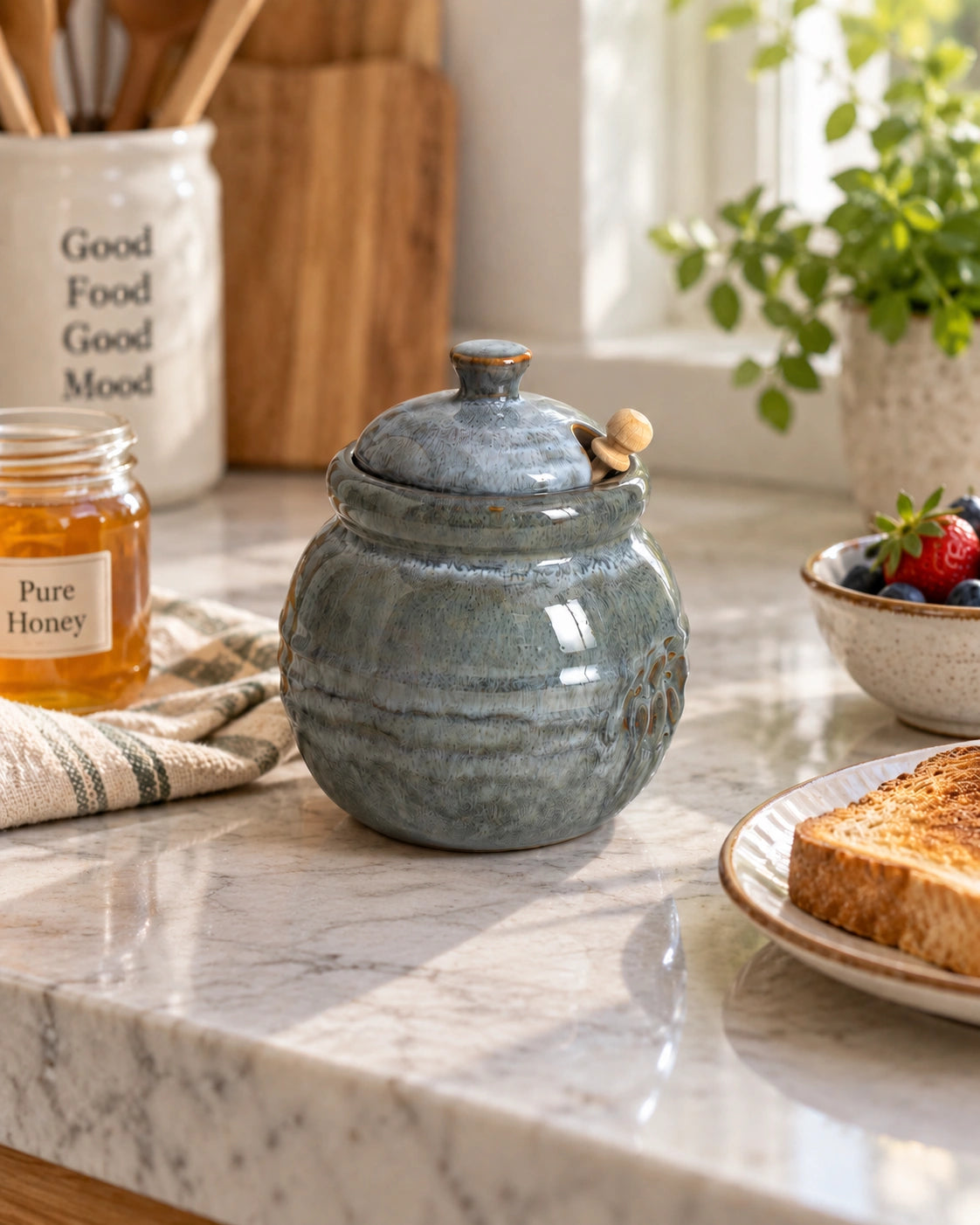 The Slate Reactive Glaze Ceramic Honey Jar