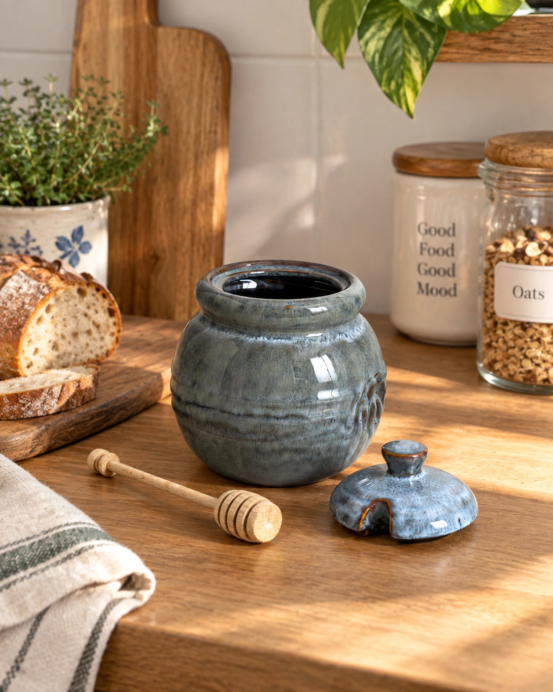 The Slate Reactive Glaze Ceramic Honey Jar