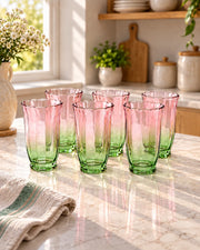 Pink Ombre Tulip Tall Glass - Set of 6