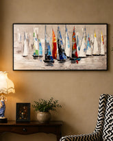 Sailboat Racing Semi Hand-made Wall Art - 48*25 Inch 