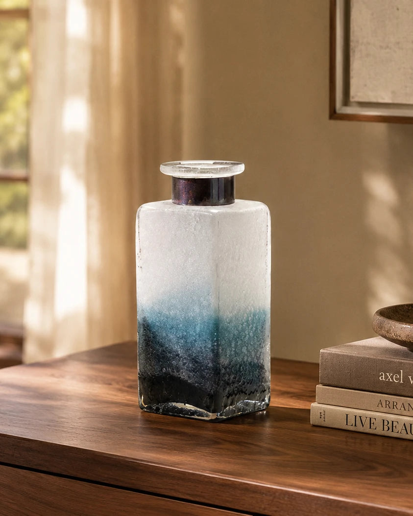 Blue Sedimentary Glass Vase - Short