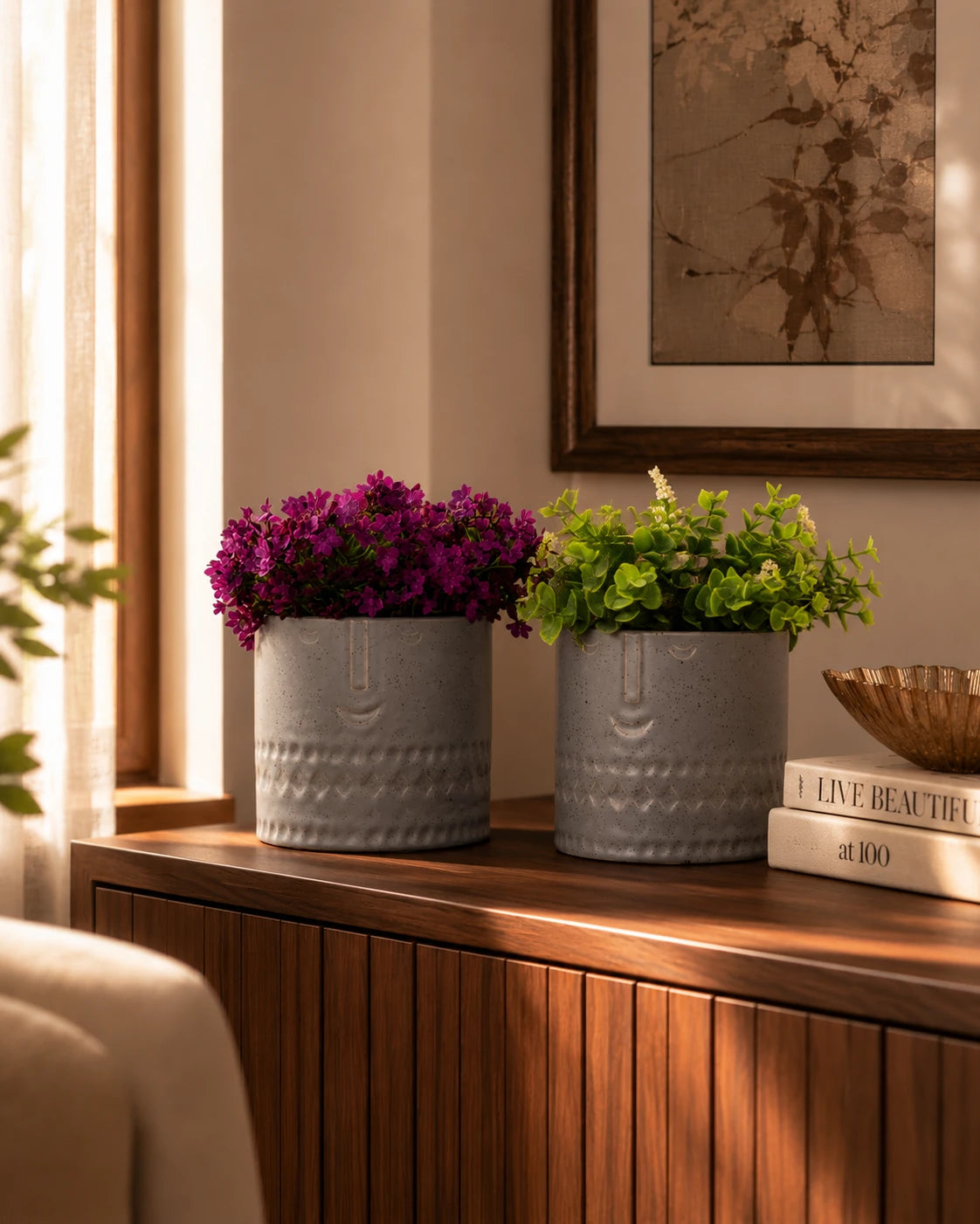 Faceted Ceramic Mini Planters - Set of 2 