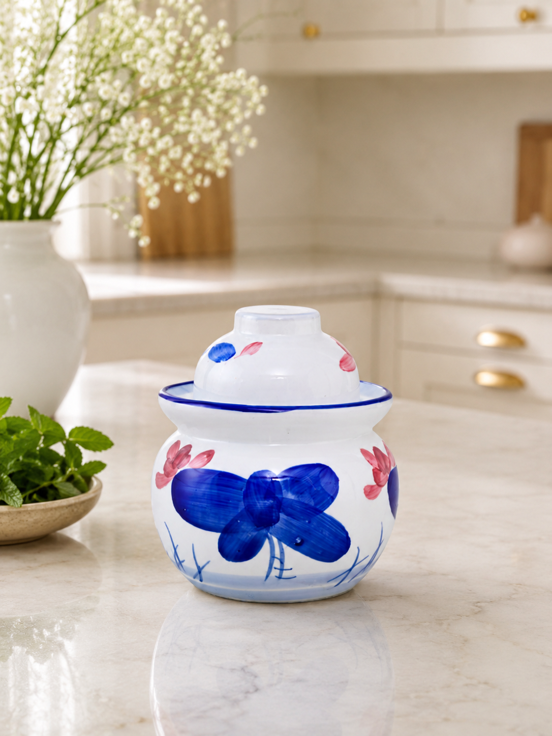 Hand-Painted Floral Ginger Jar 