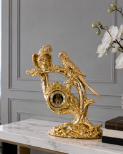 Golden Parrot Branch Table Clock