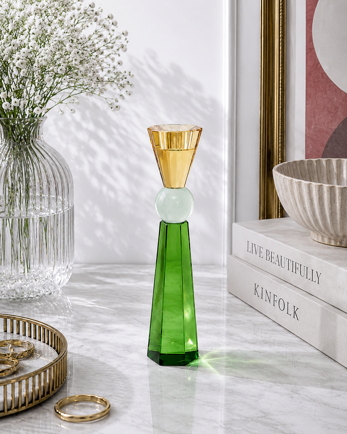 Emerald Glow Crystal Candle Holder - Big 