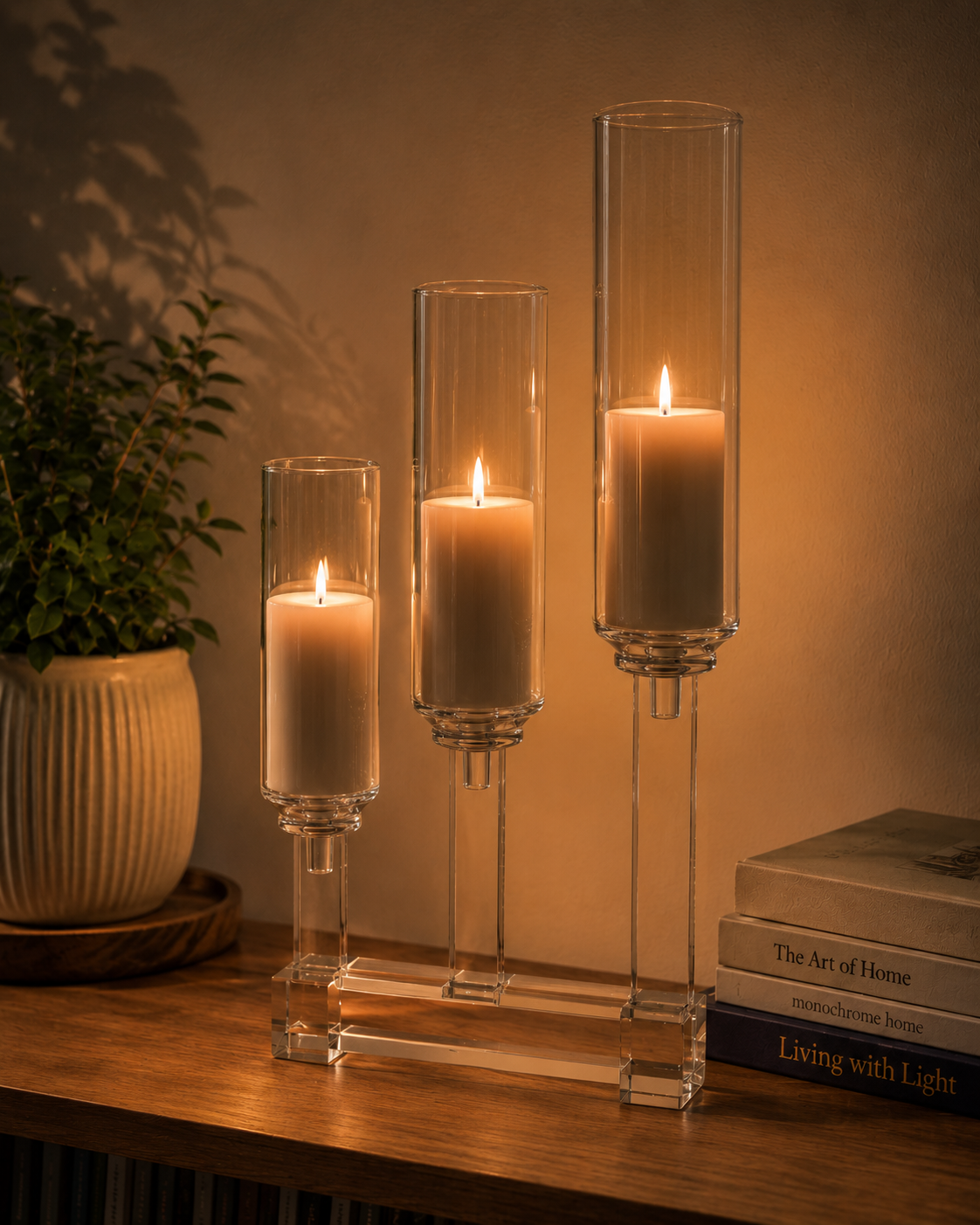 3-Arm Crystal Clarity Modern Candle Stand