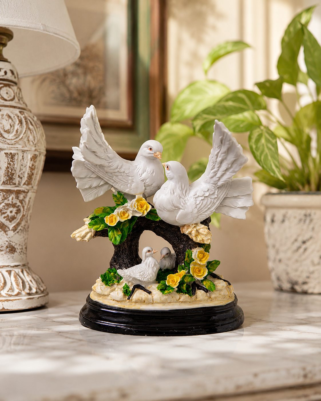 'Lovebirds in Bloom' Decorative Doves Family Figurine 