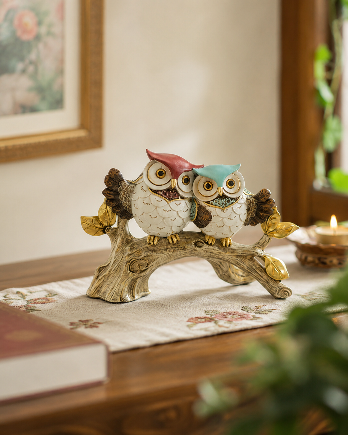 Whimsical Couple Decorative Owl Figurine 