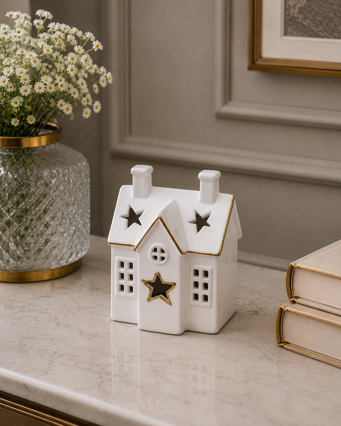 White Serenity Cottage Tealight Holder & Sculpture 
