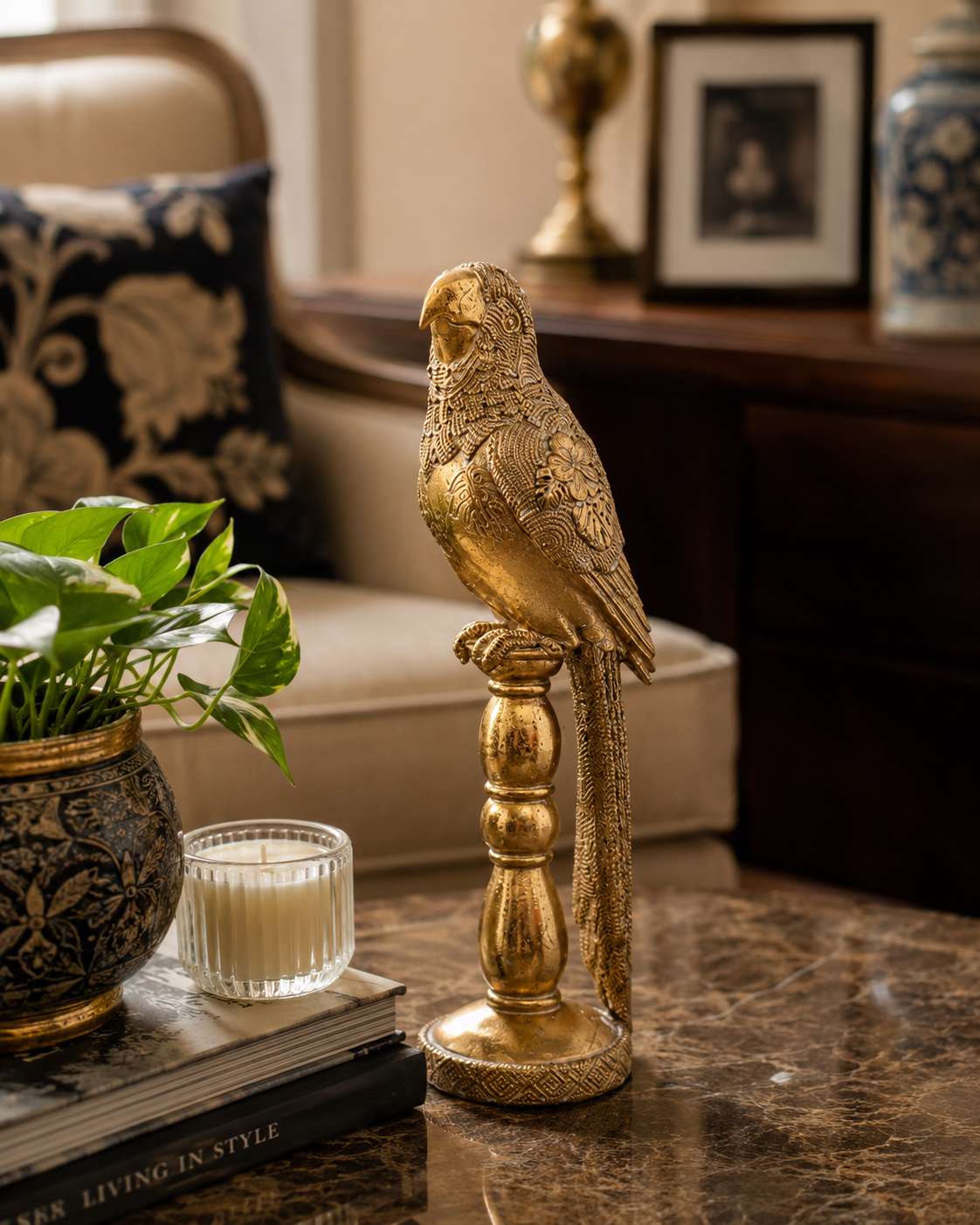 Golden Majesty Parrot Figurine
