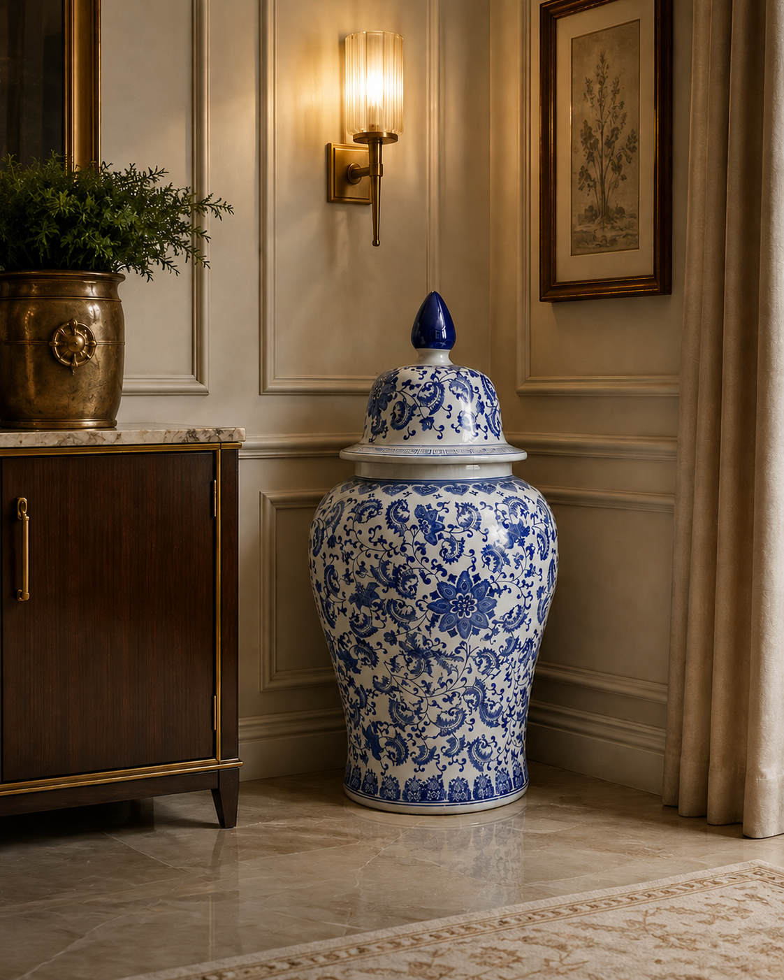 Royal Blue & White Heritage Temple Jar - 82 cm 