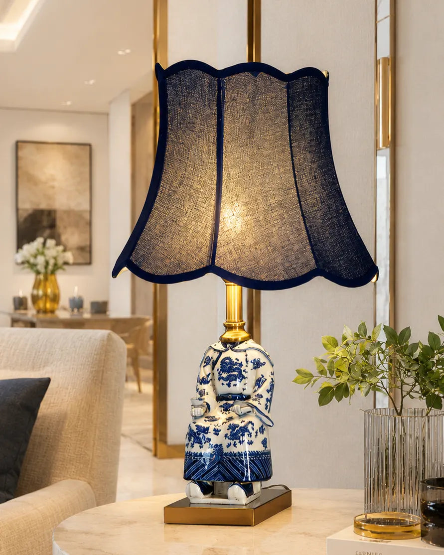 Blue Ceramic Figurine Table Lamp 