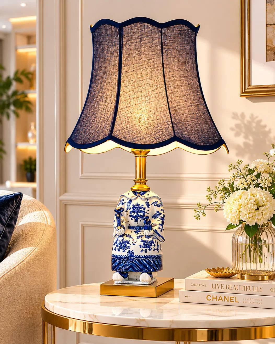 Blue Ceramic Figurine Table Lamp