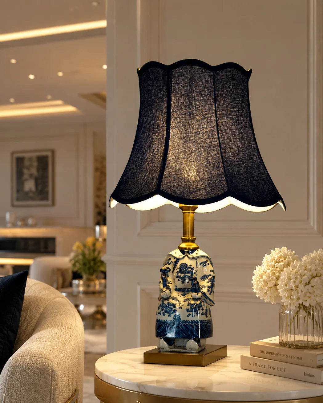 Blue Ceramic Figurine Table Lamp 