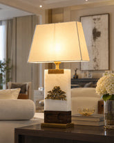 Marble And Wood Rectangular Table Lamp 