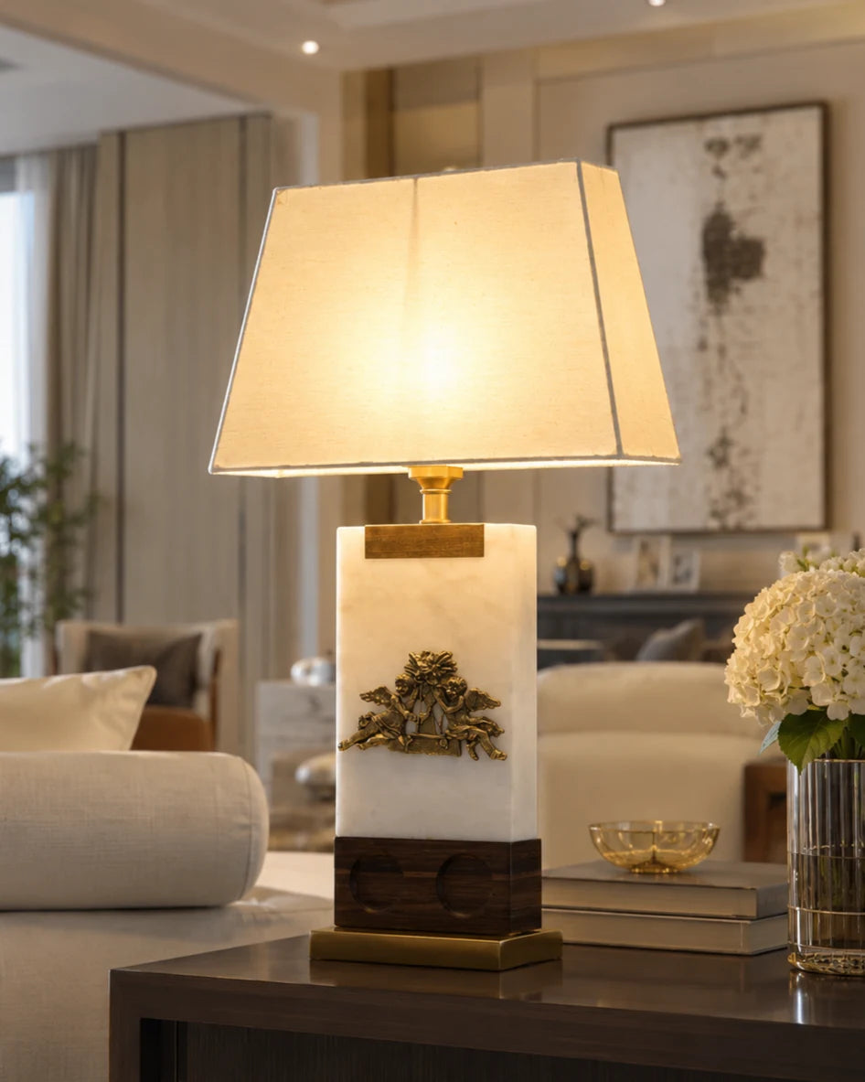 Marble And Wood Rectangular Table Lamp 