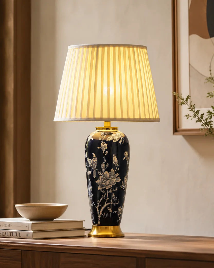 Midnight Blossom Ceramic Table Lamp 
