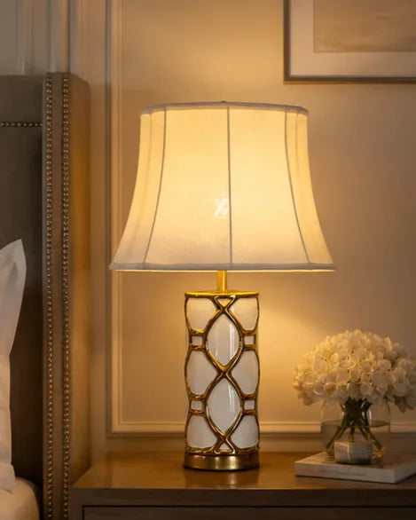 Ivory Lattice Gold Table Lamp 