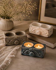 Rustic Victorian Dual Tea-Light Holders - Set of 3