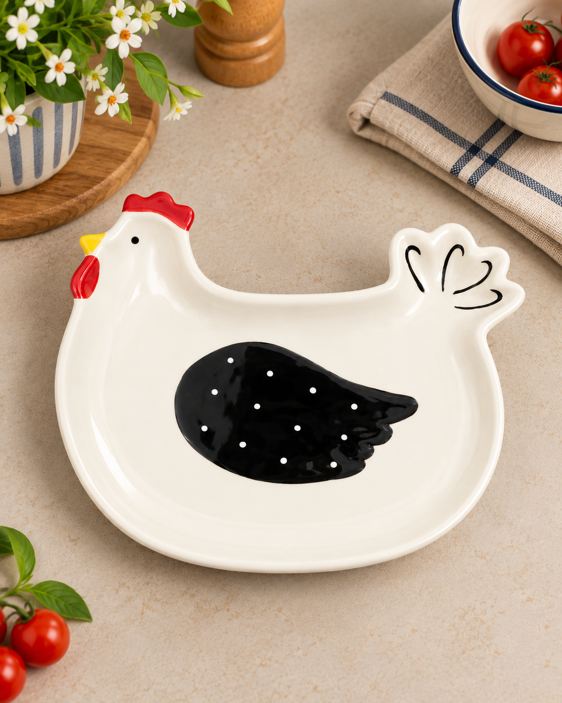 Hen Polka Dot Serving Platter - White