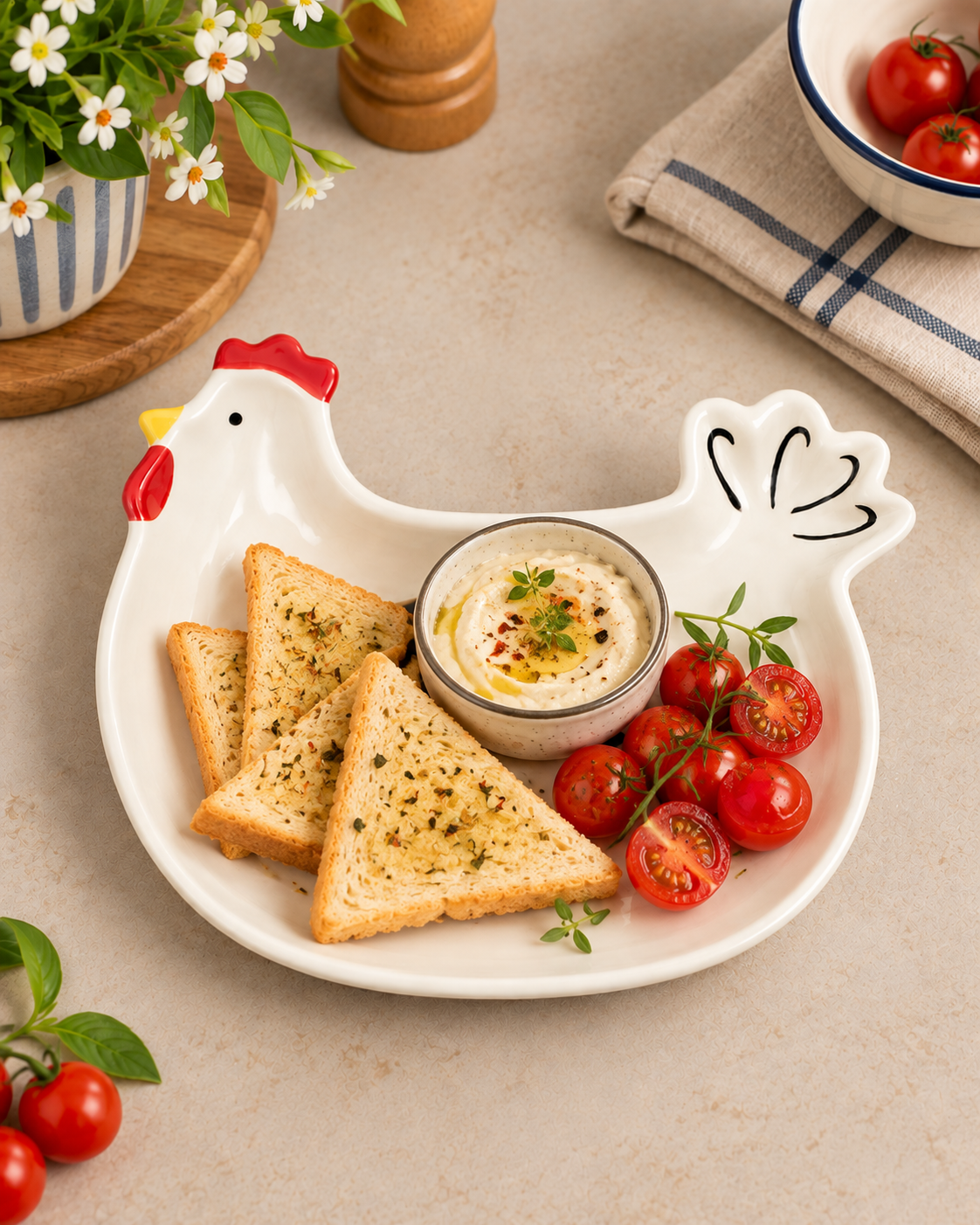 Hen Polka Dot Serving Platter - White