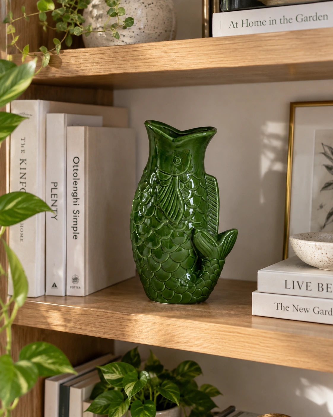 The Sculptural Koi Ceramic Vase - Emerald Green