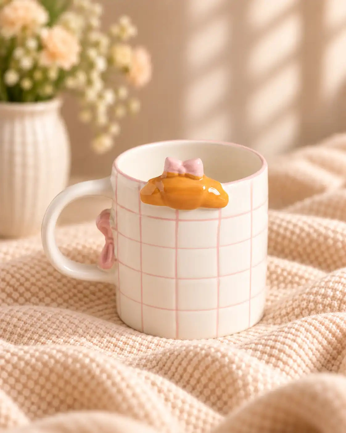 Parisian Pink Grid & Bow Ceramic Mug