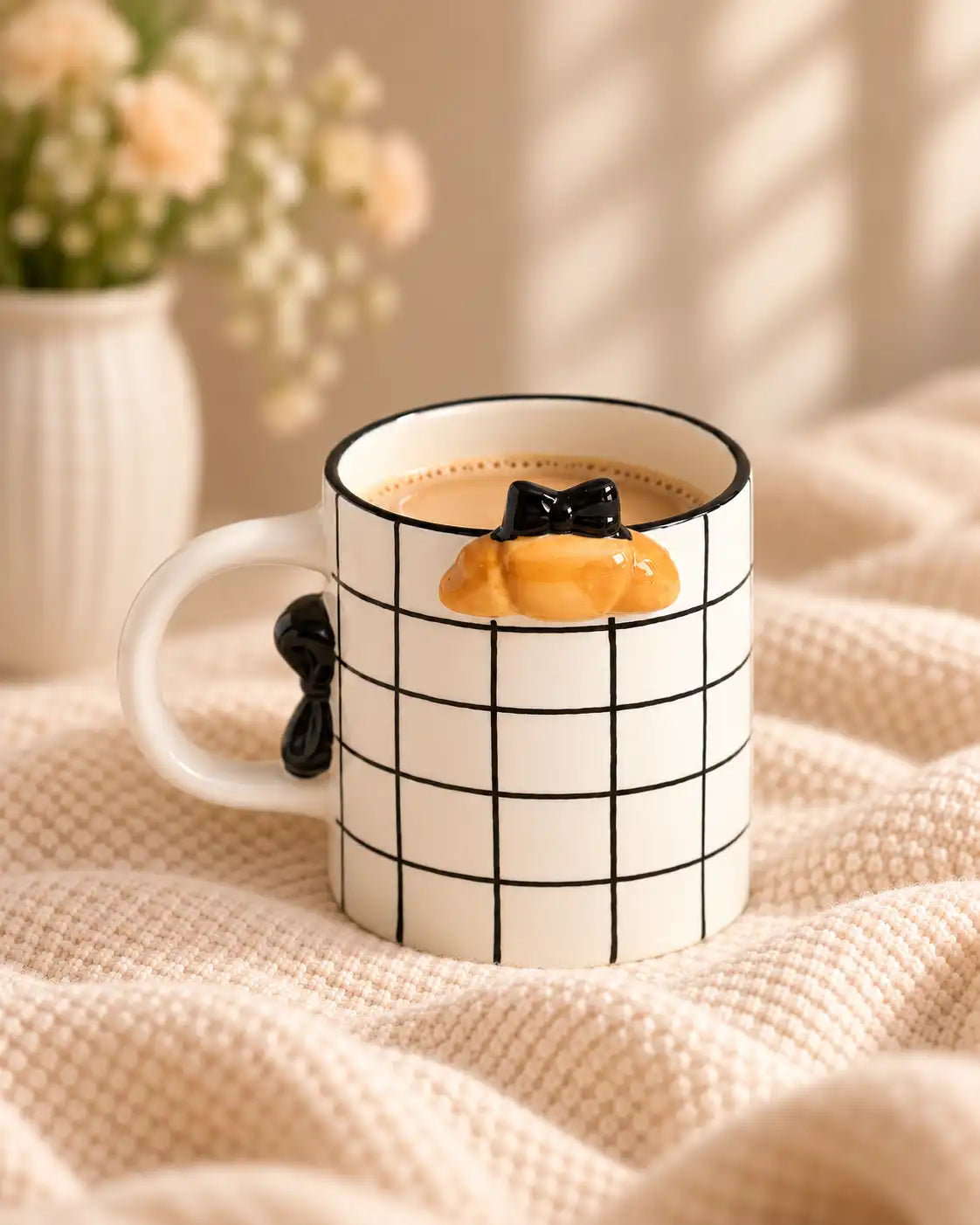 Parisian Black Grid & Bow Ceramic Mug