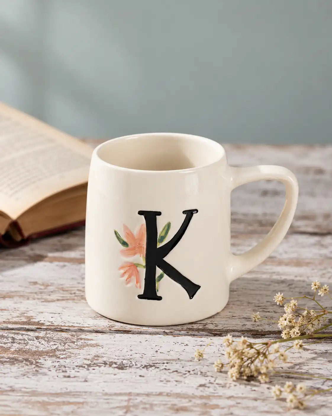 Monogram K Botanical Ceramic Mug