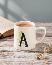 Monogram Letter A Botanical Ceramic Mug