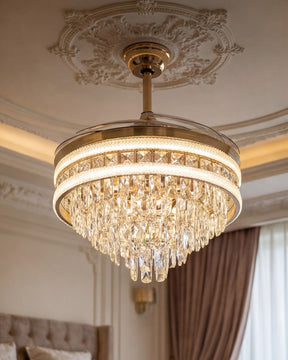 Crystal chandelier ceiling fan with foldable blades and remote 