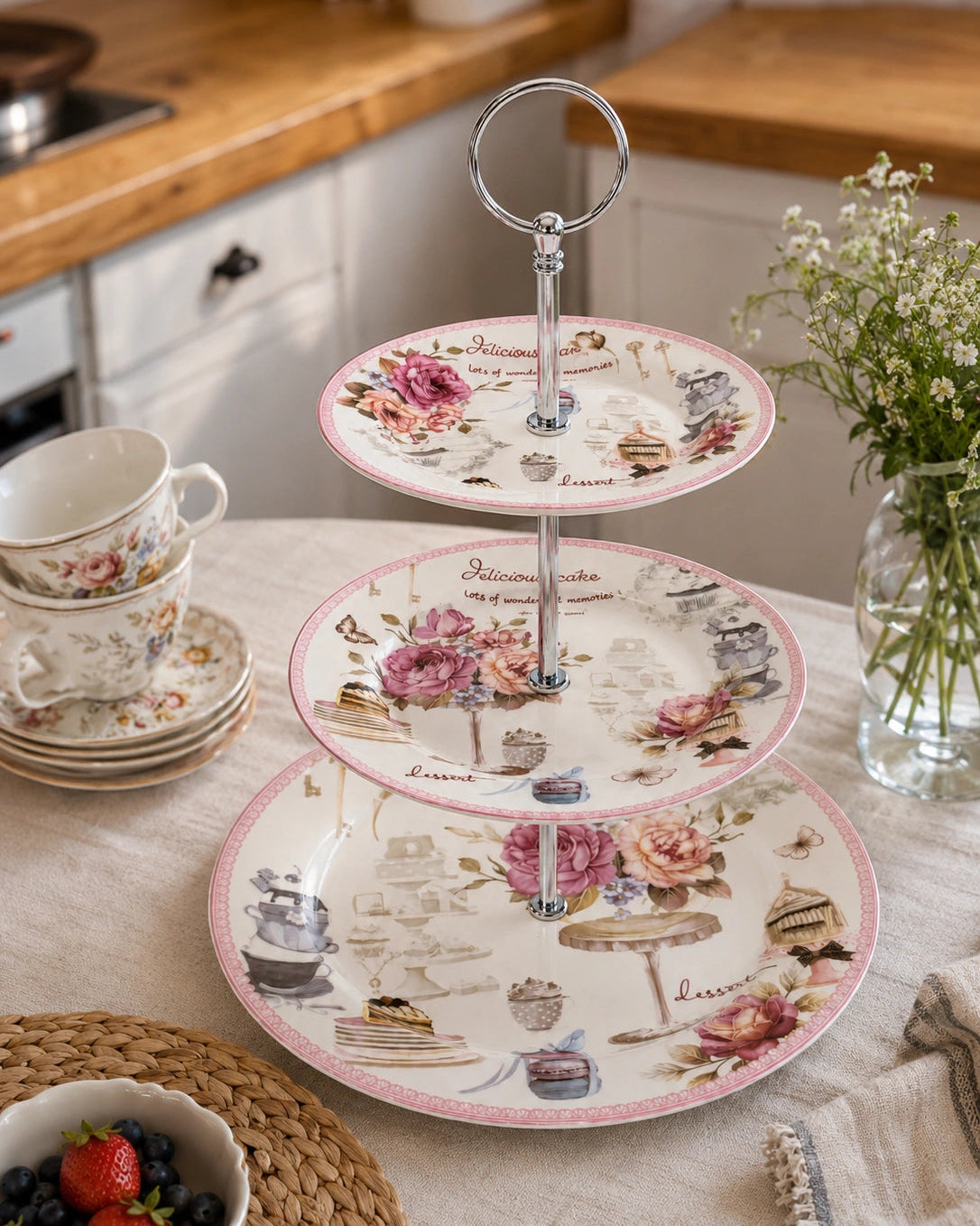 Parisian Rose Café 3-Tier Cake Stand 