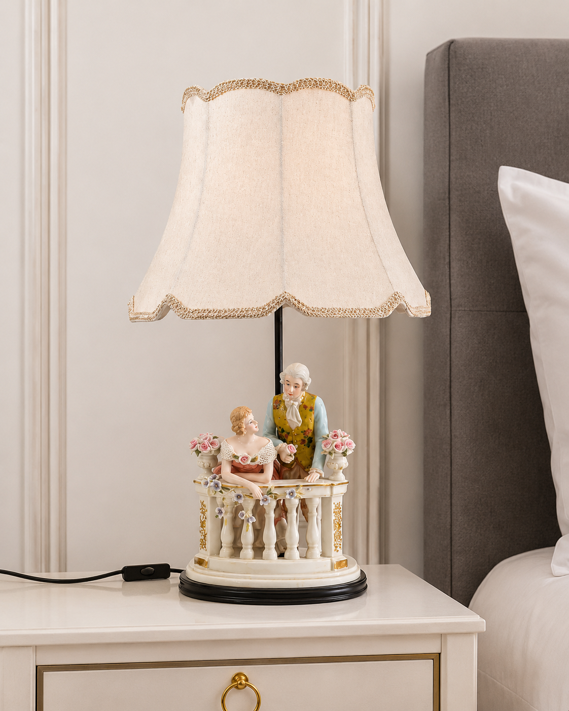 Balcony Romance Porcelain Figurine Lamp 
