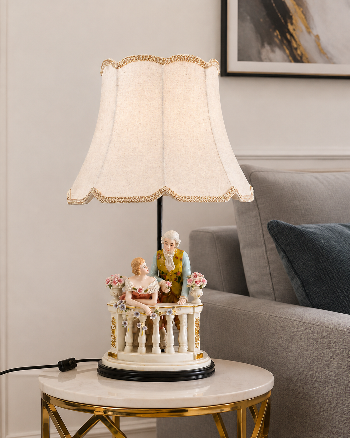 Balcony Romance Porcelain Figurine Lamp 