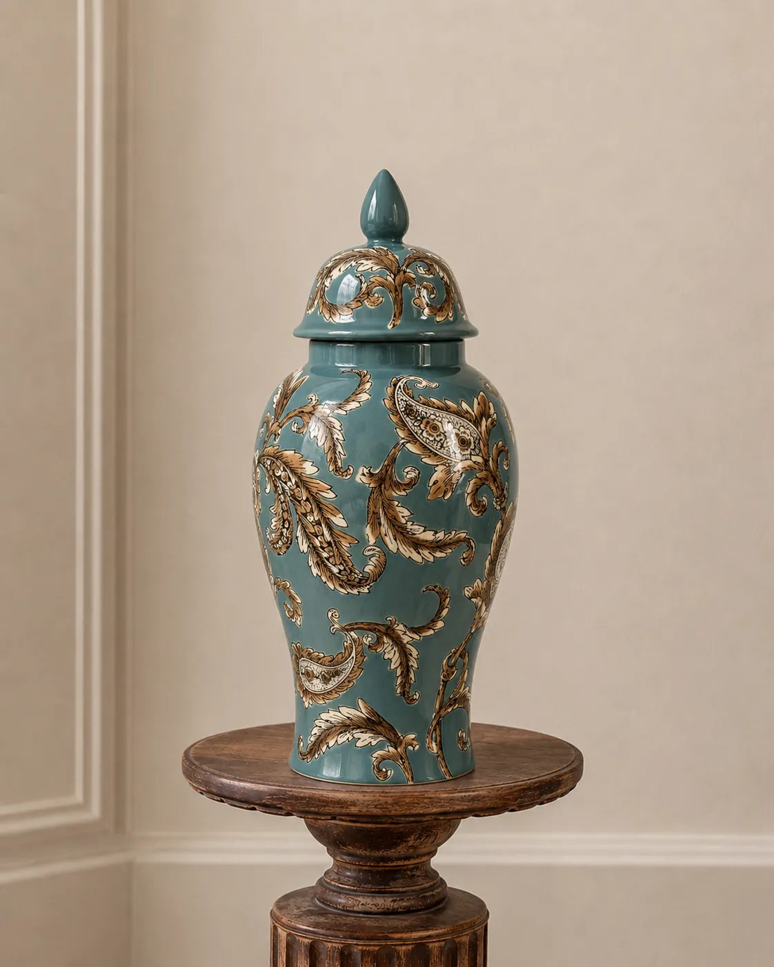 Teal Paisley Decorative Temple Jar 