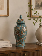 Teal Paisley Decorative Temple Jar 
