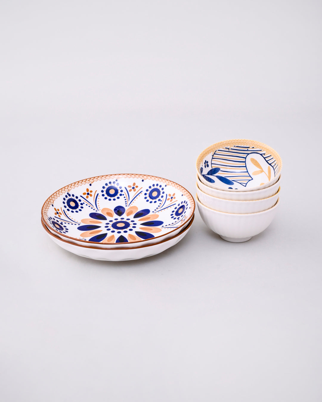 Indigo Artisan Katori & Pasta Bowl - Set Of 6 