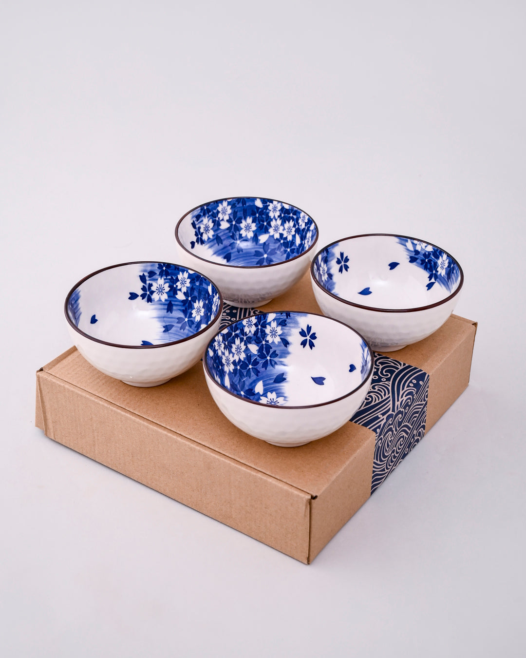Classic Blue Petals Katori - Set Of 4 