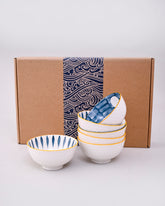 Sapphire Lines Ceramic Katori - Set Of 6 