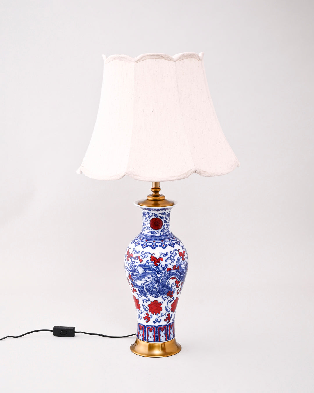 Dragon Motifs Blue & White Bone China Table Lamp 