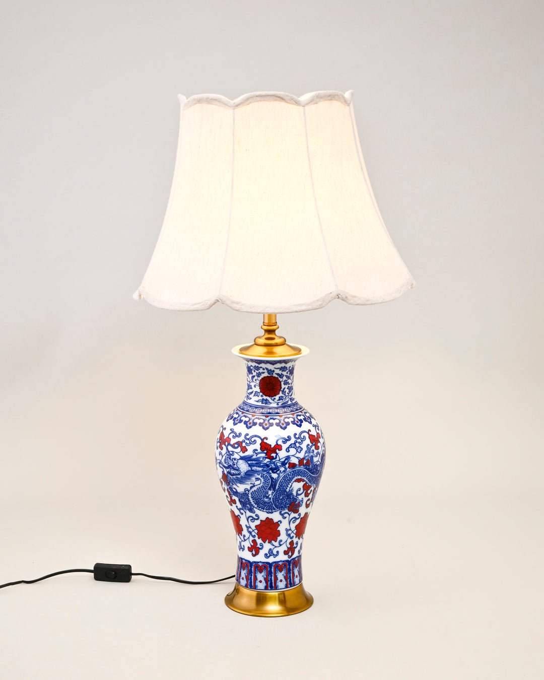 Dragon Motifs Blue & White Bone China Table Lamp 