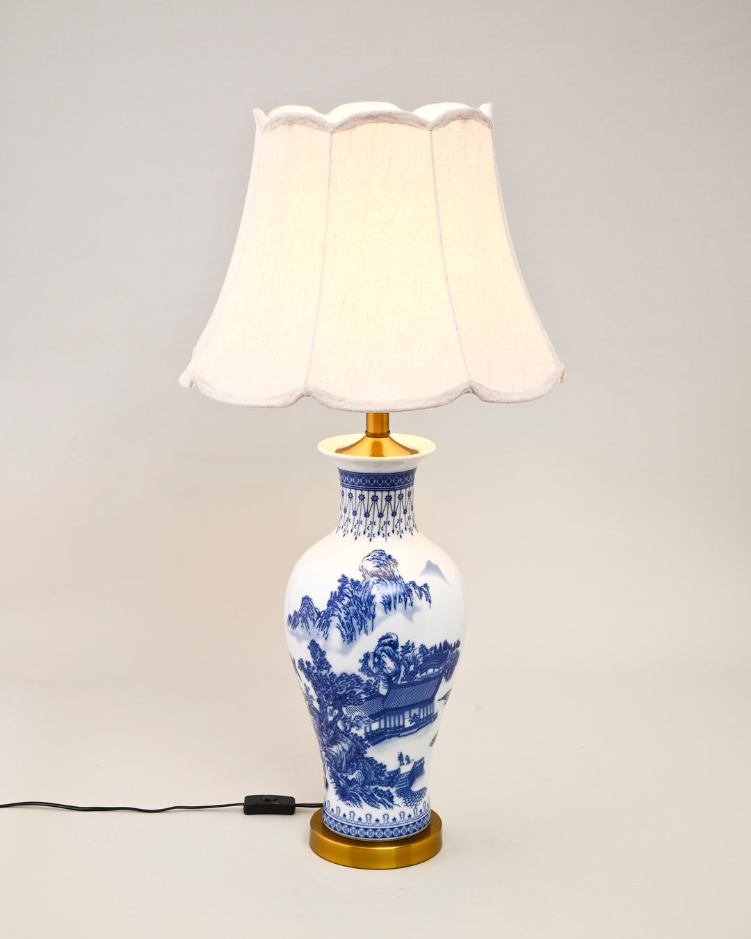 Oriental Mountain & Pavilion Bone China Table Lamp 