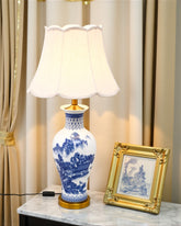 Oriental Mountain & Pavilion Bone China Table Lamp 