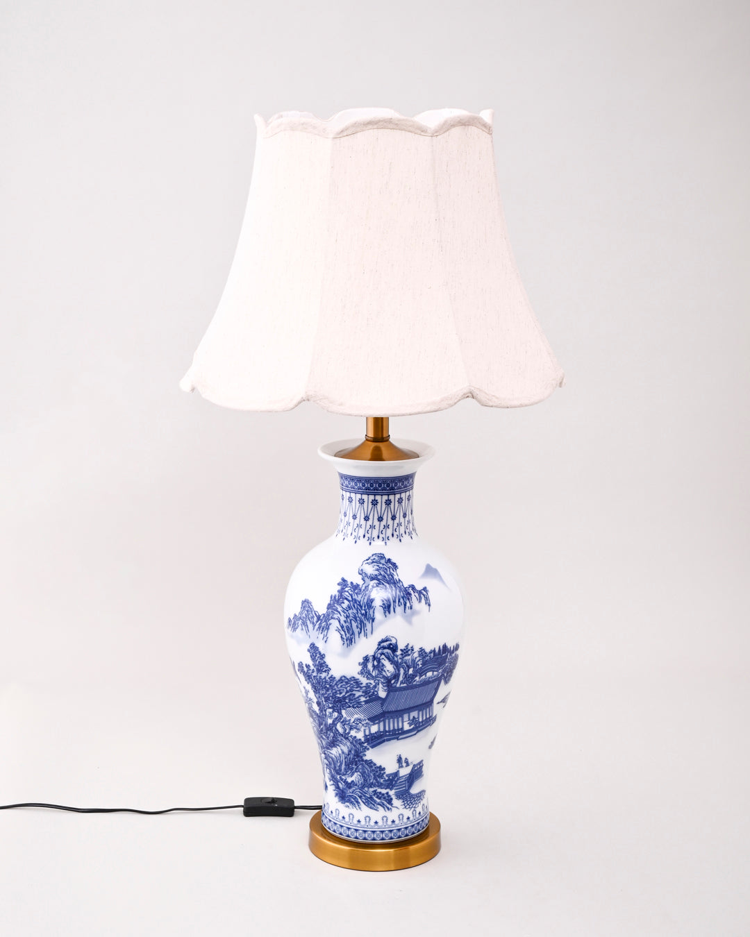 Oriental Mountain & Pavilion Bone China Table Lamp 