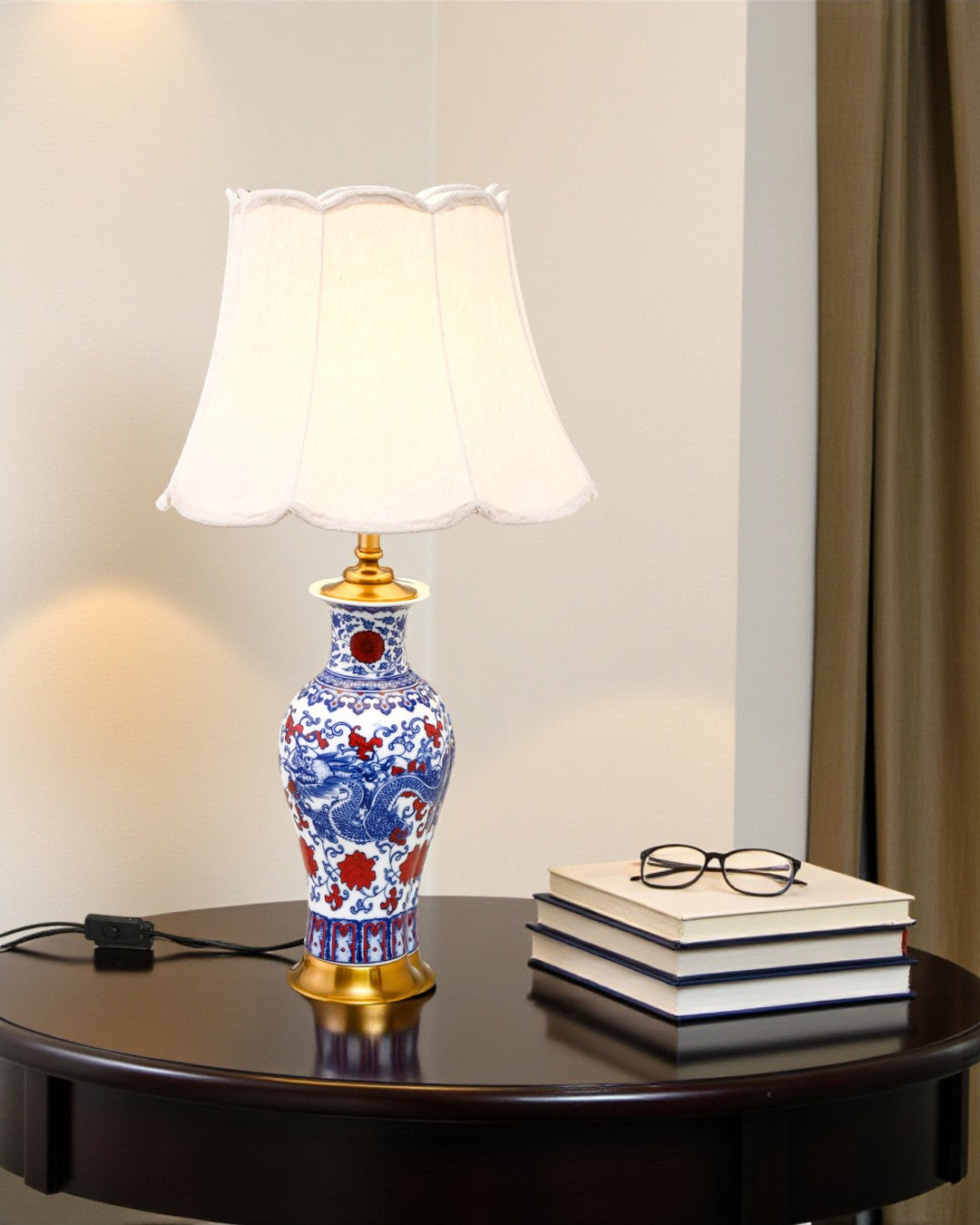 Dragon Motifs Blue & White Bone China Table Lamp 