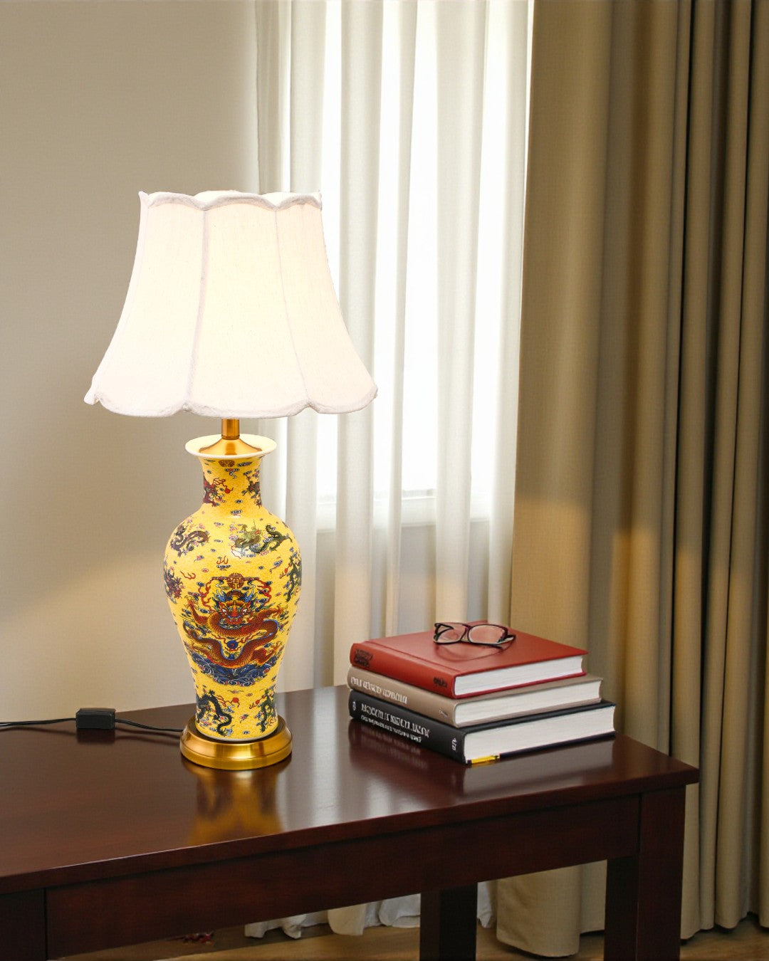 Dragon Motifs Symbolizing Ceramic Table Lamp 